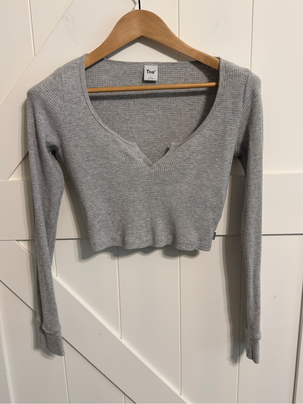 TNA by Aritzia waffle-knit ribbed thermal top grey Women’s Small
